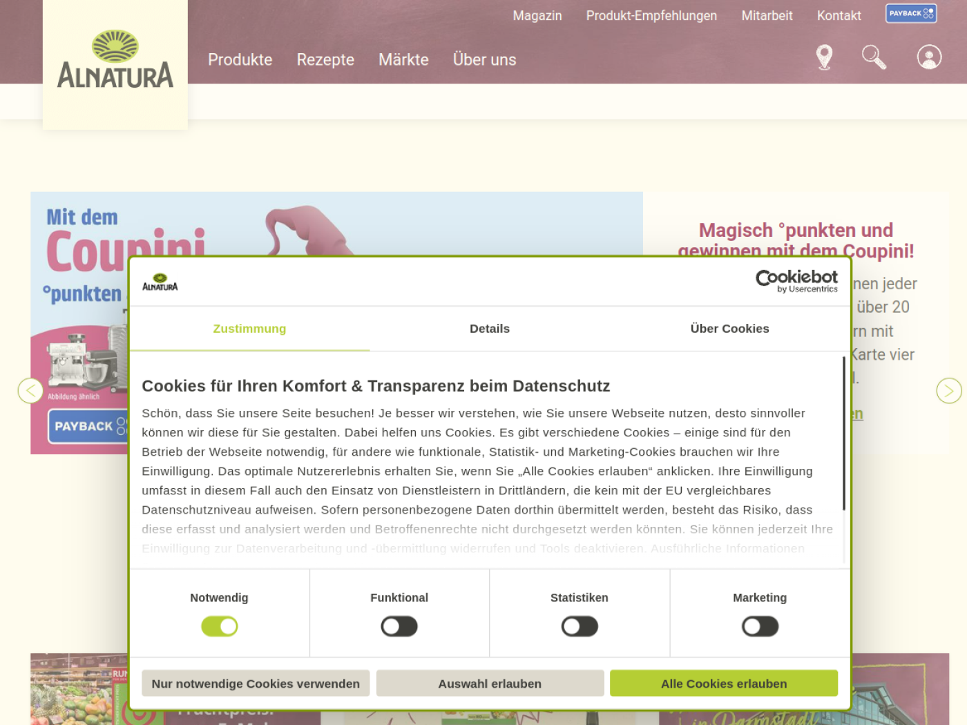 Website-Screenshot von Alnatura