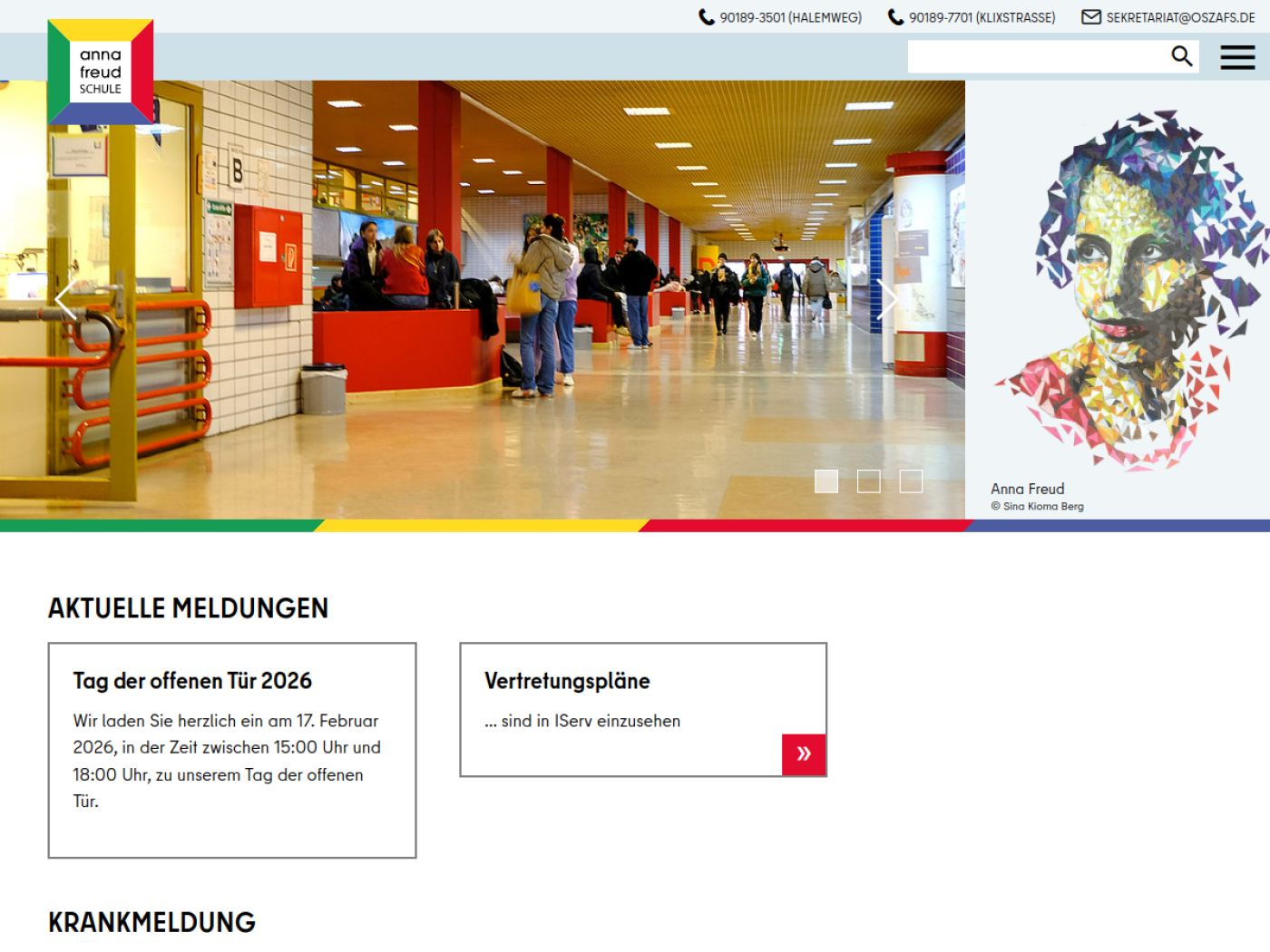 Website-Screenshot von Anna Freud Schule