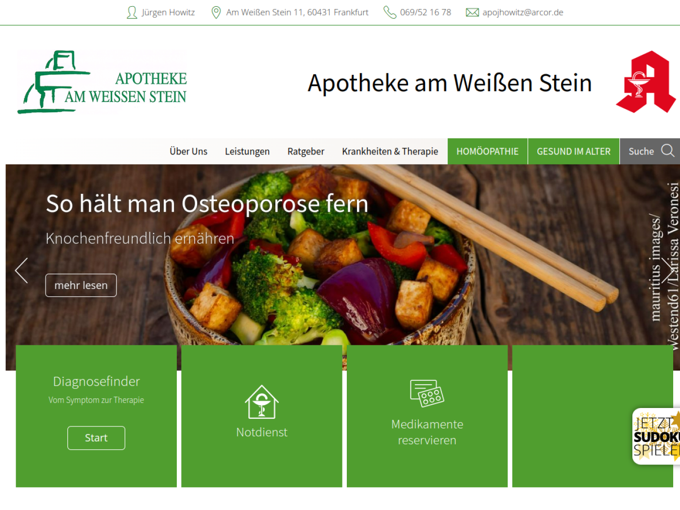 Website-Screenshot von Apotheke am Weißen Stein