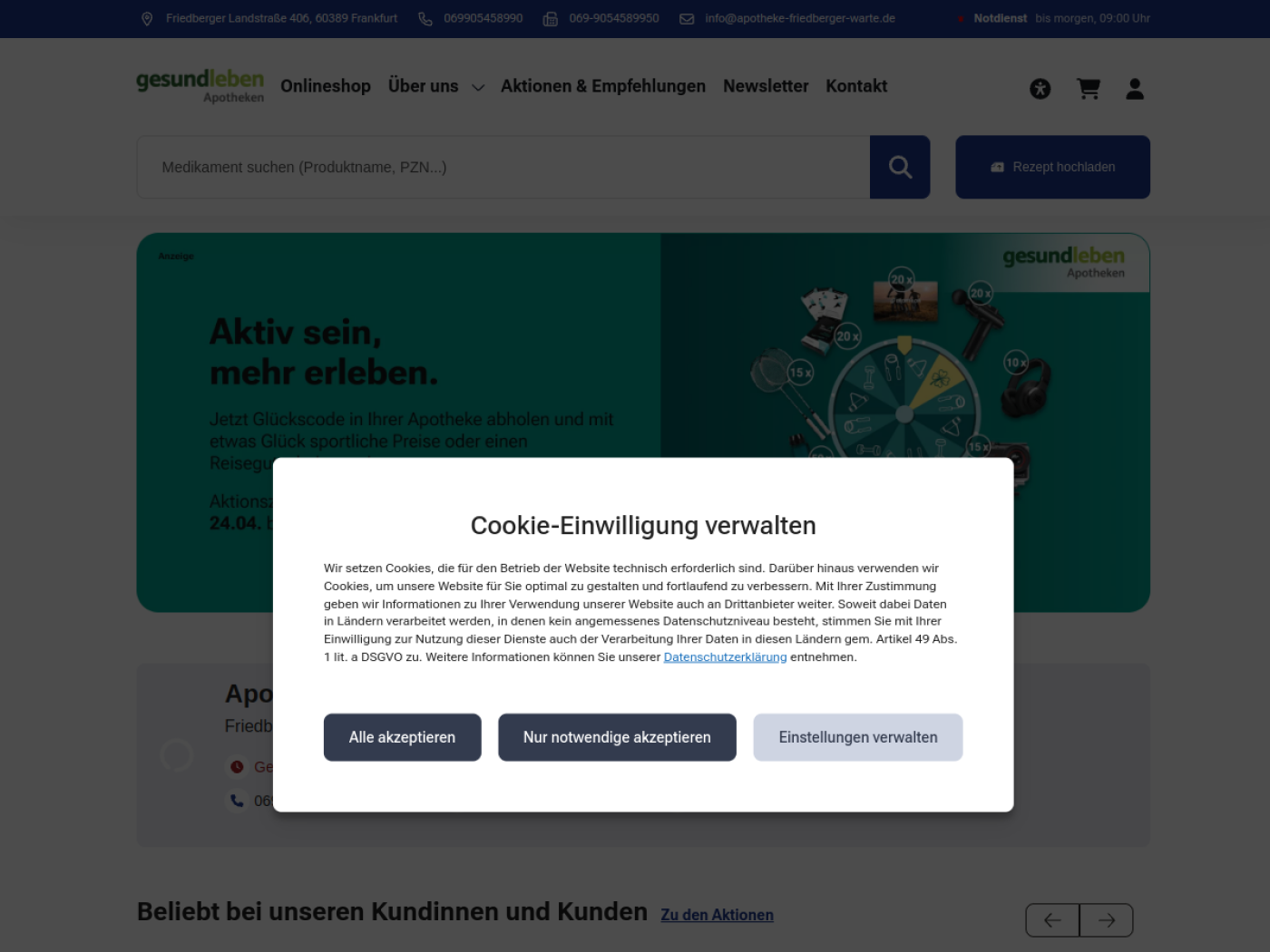 Website-Screenshot von Apotheke an der Friedberger Warte