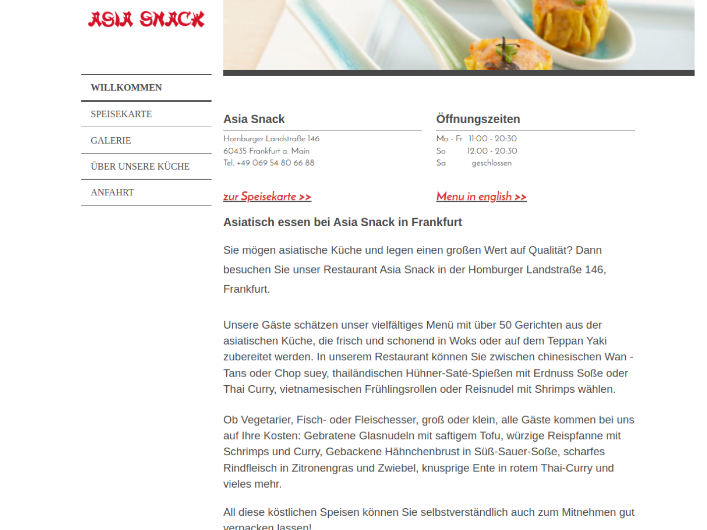 Website-Screenshot von Asia Snack