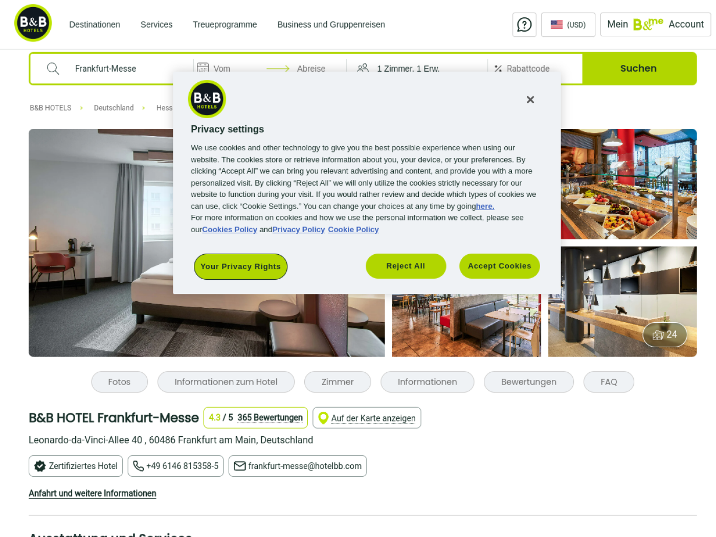 Website-Screenshot von B&B Hotels