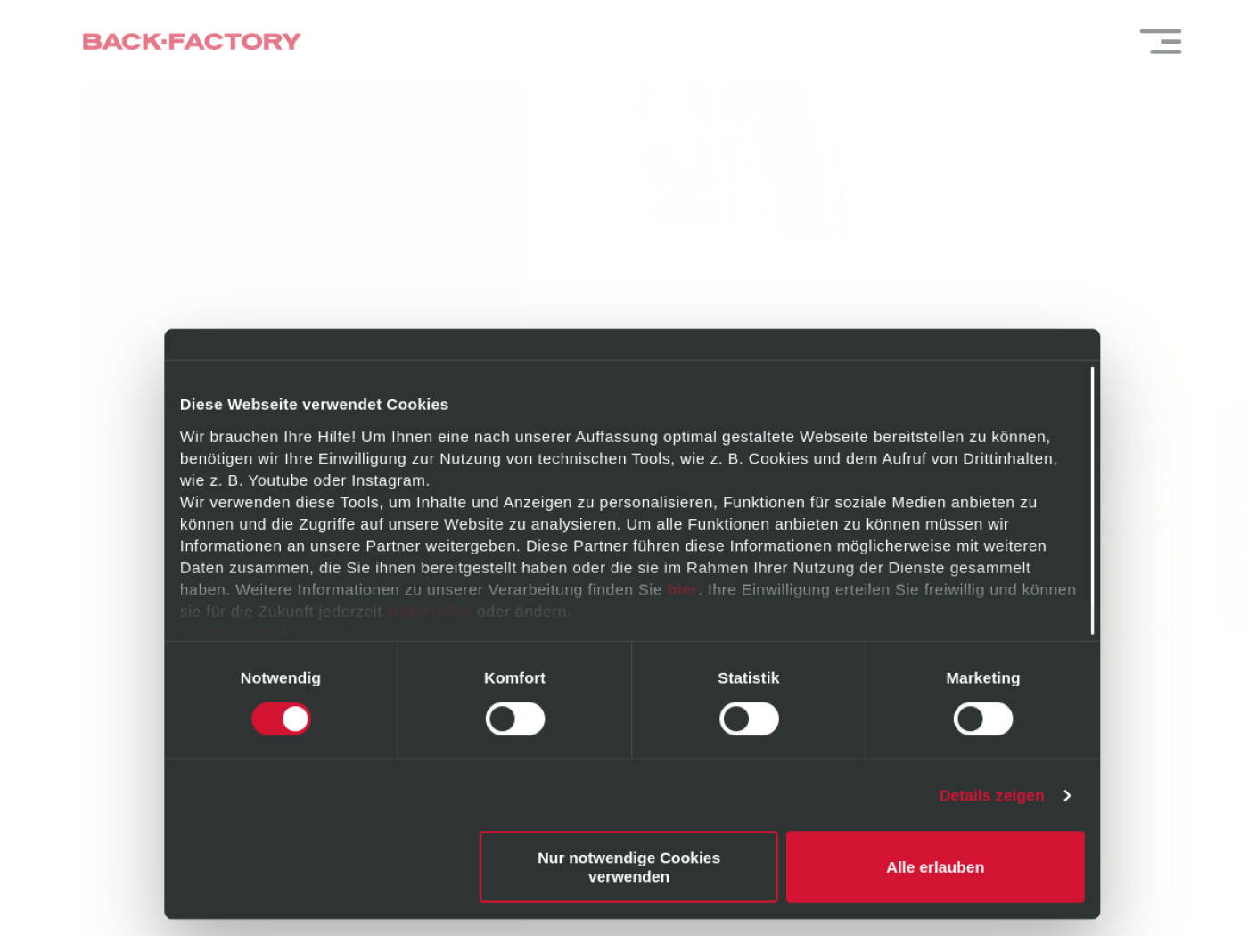 Website-Screenshot von Back-Factory