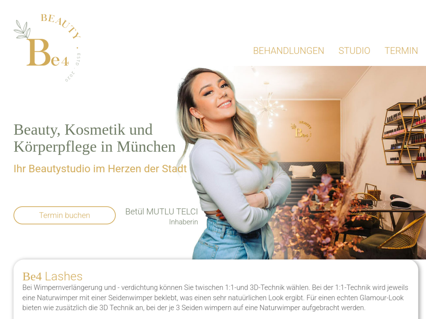 Website-Screenshot von Be4 Beauty
