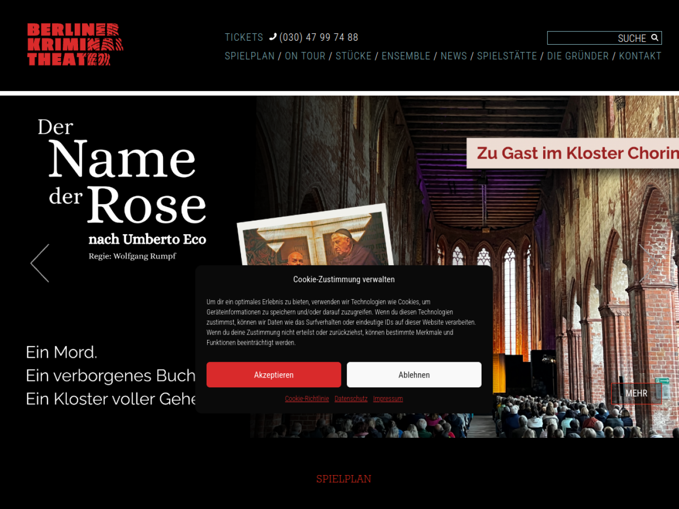 Website-Screenshot von Berliner Kriminaltheater