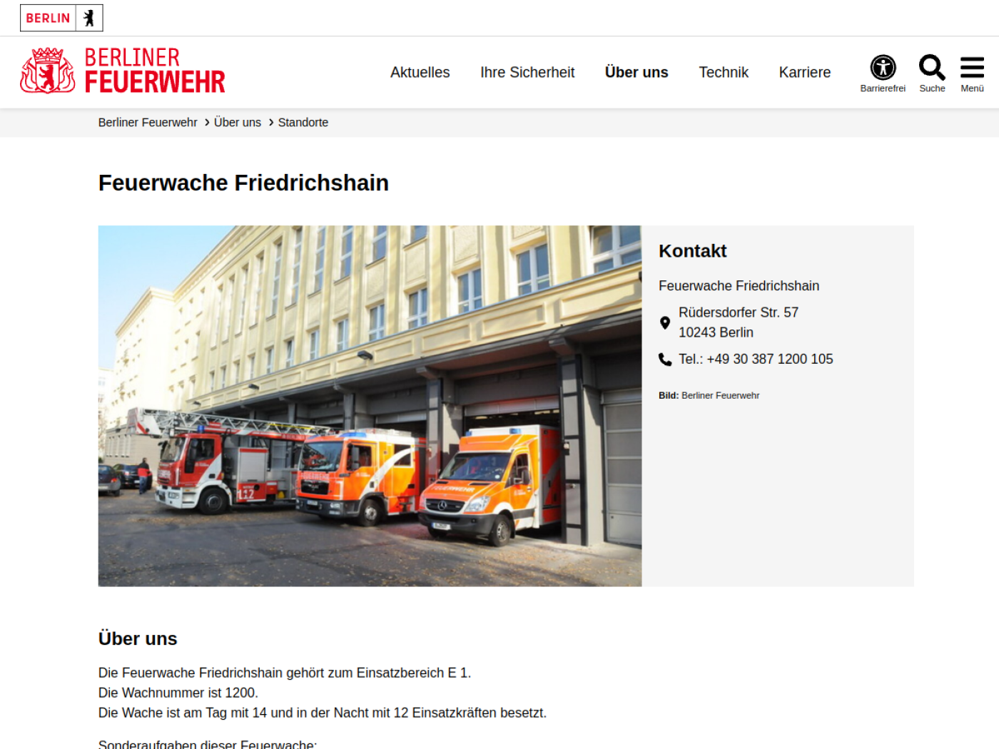 Website-Screenshot von Berufsfeuerwache Friedrichshain