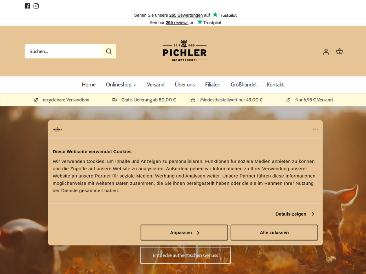 Website-Screenshot von Biometzgerei Pichler