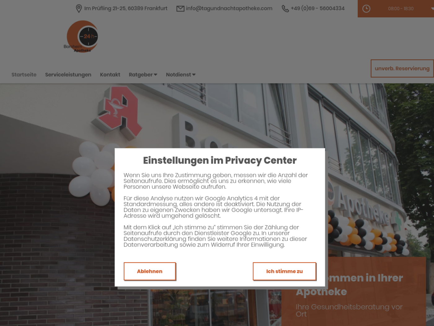 Website-Screenshot von Bornheim Apotheke