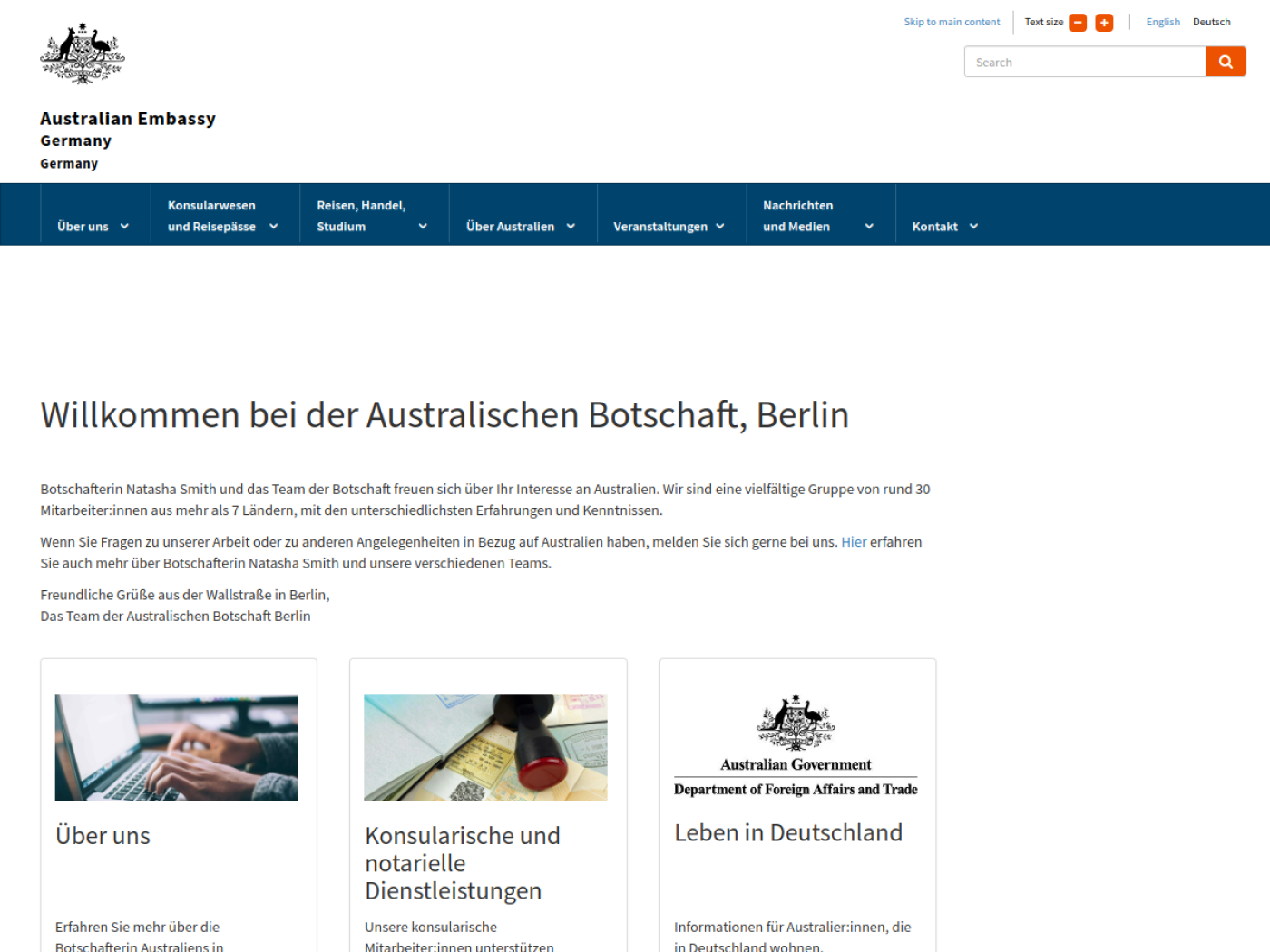 Website-Screenshot von Botschaft von Australien