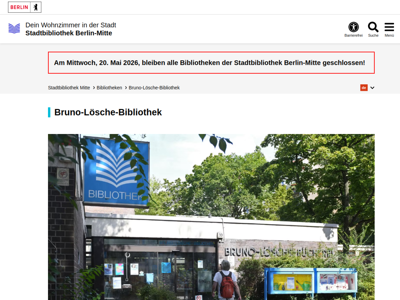 Website-Screenshot von Bruno-Lösche-Bibliothek