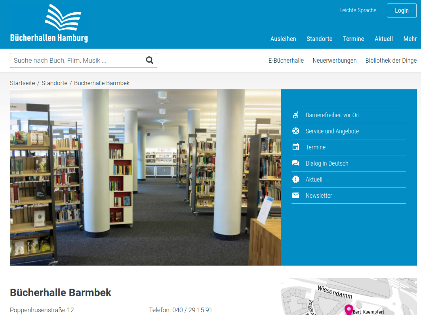 Website-Screenshot von Bücherhalle Barmbek