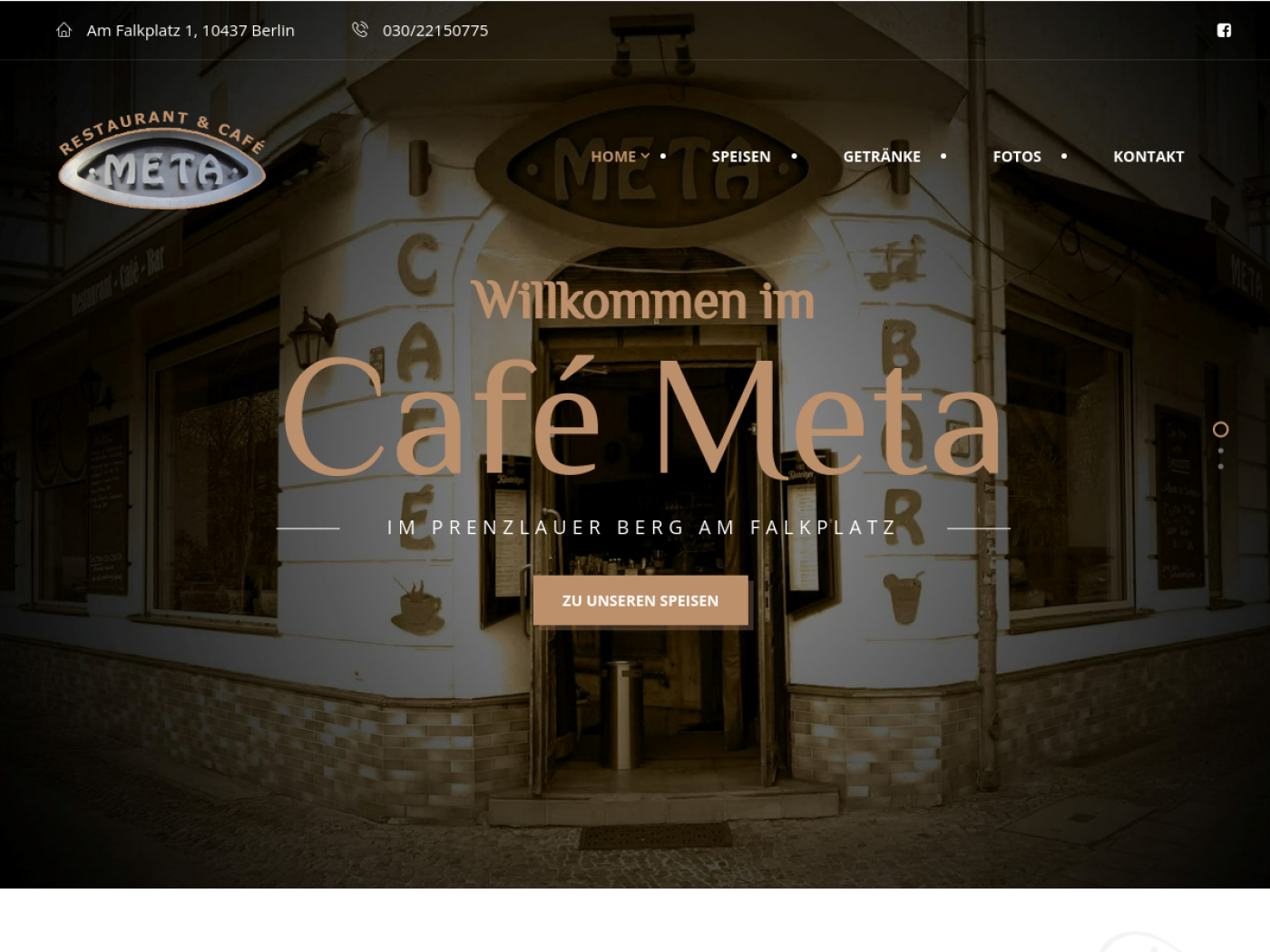 Website-Screenshot von Café Meta