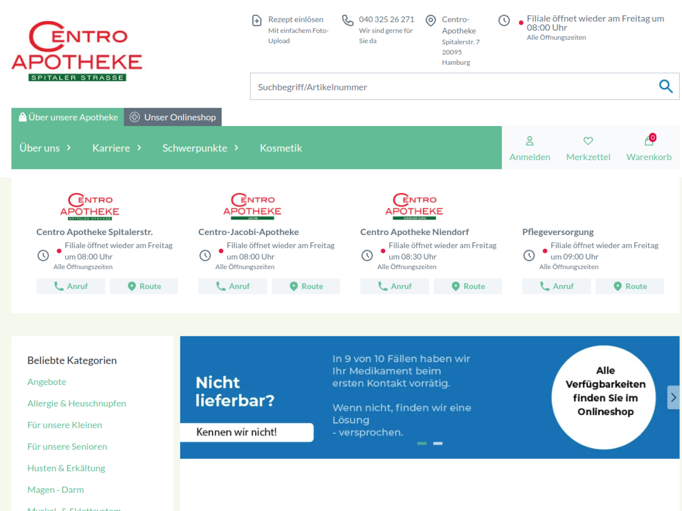 Website-Screenshot von Centro-Apotheke