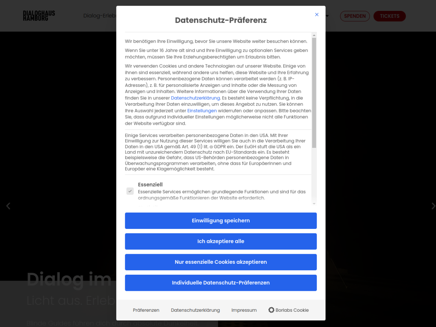 Website-Screenshot von Dialoghaus Hamburg