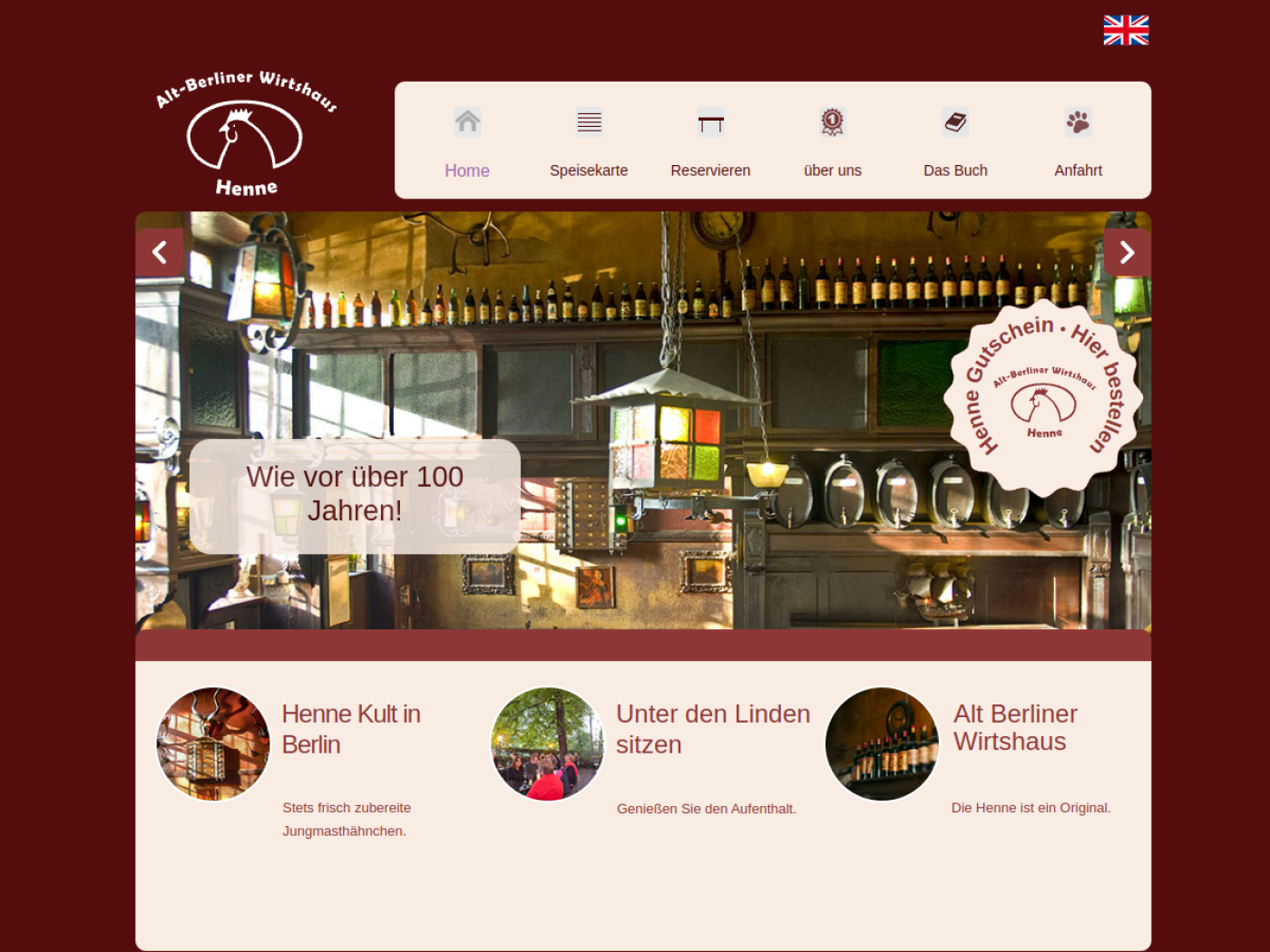 Website-Screenshot von Die Henne - Alt-Berliner Wirtshaus