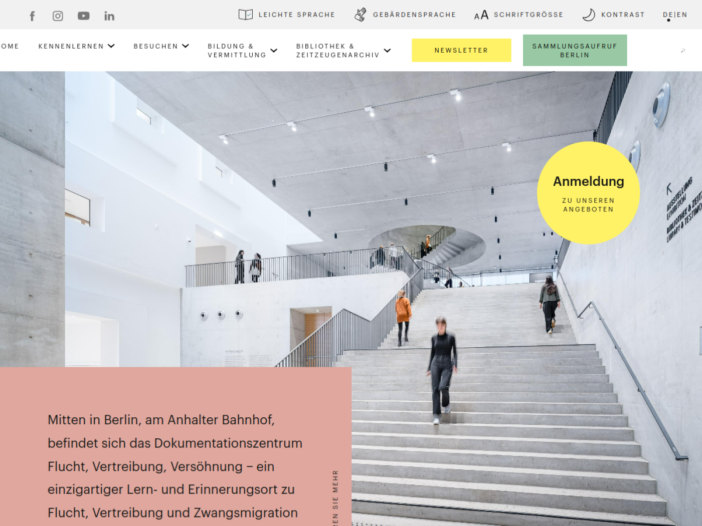 Website-Screenshot von Dokumentationszentrum Flucht, Vertreibung, Versöhnung