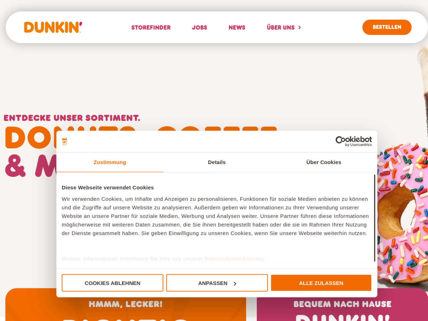 Website-Screenshot von Dunkin'