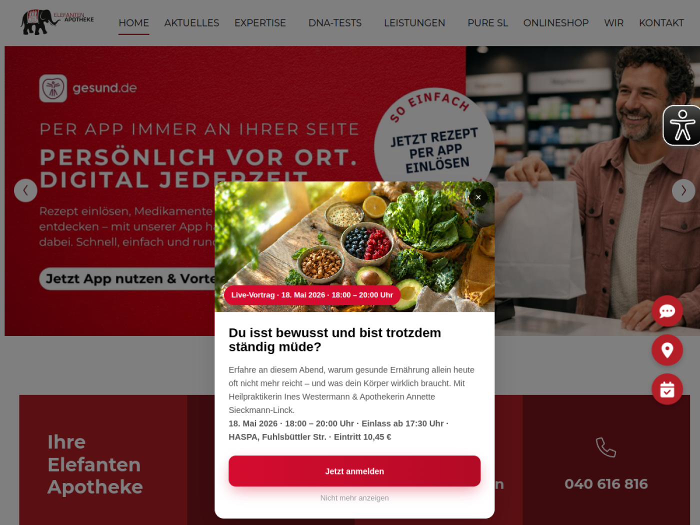 Website-Screenshot von Elefanten Apotheke