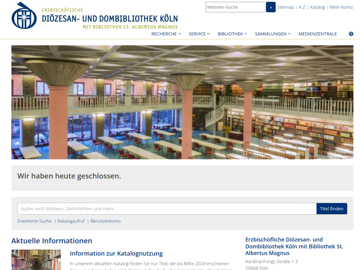 Website-Screenshot von Erzbischöfliche Diözesan- und Dombibliothek