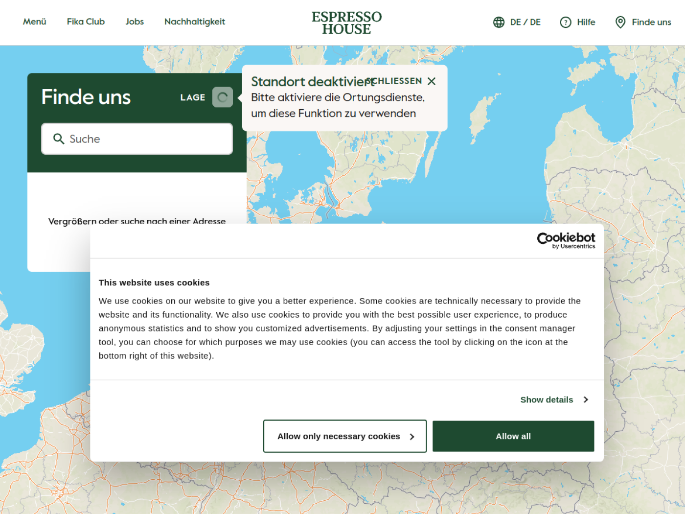 Website-Screenshot von Espresso House