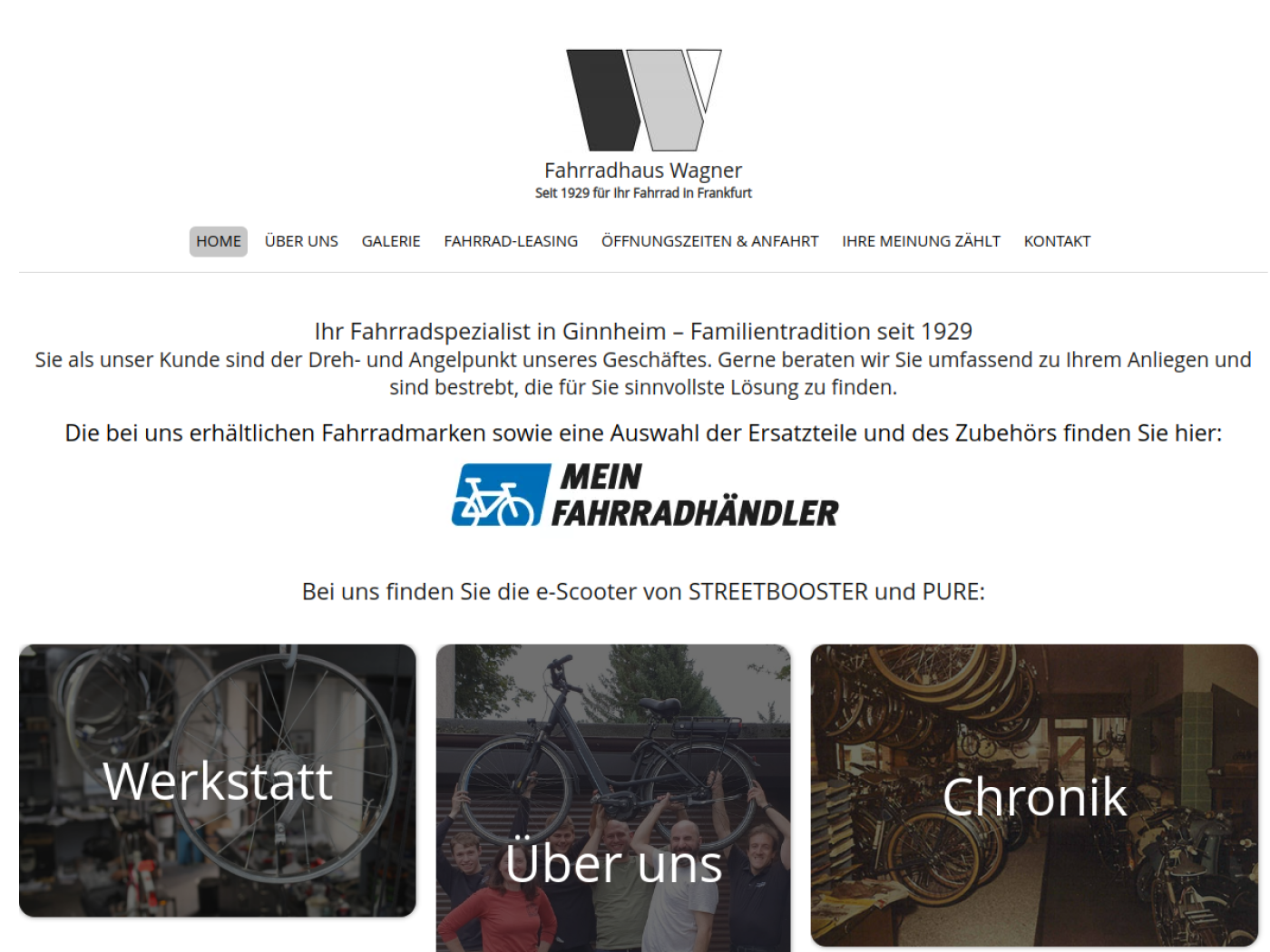 Website-Screenshot von Fahrradhaus Wagner