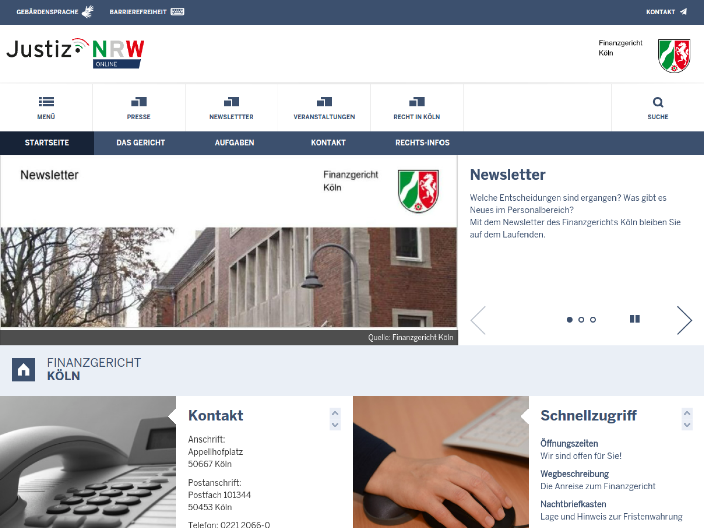 Website-Screenshot von Finanzgericht Köln