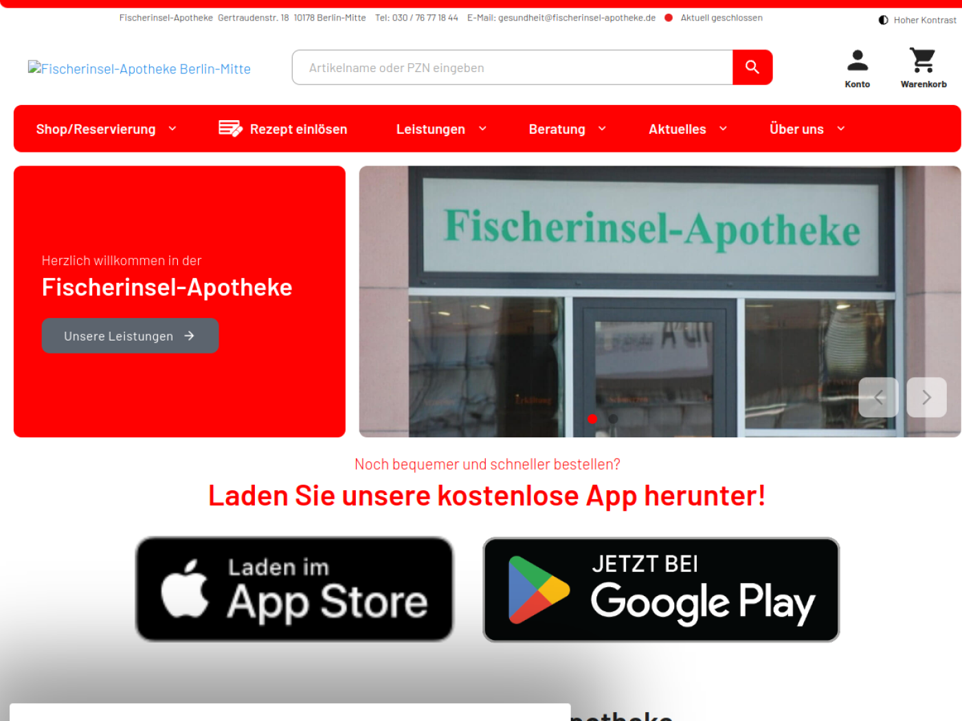 Website-Screenshot von Fischerinsel-Apotheke