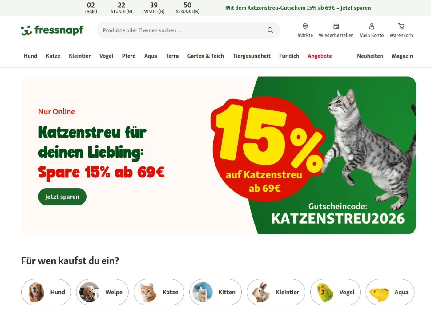 Website-Screenshot von Fressnapf