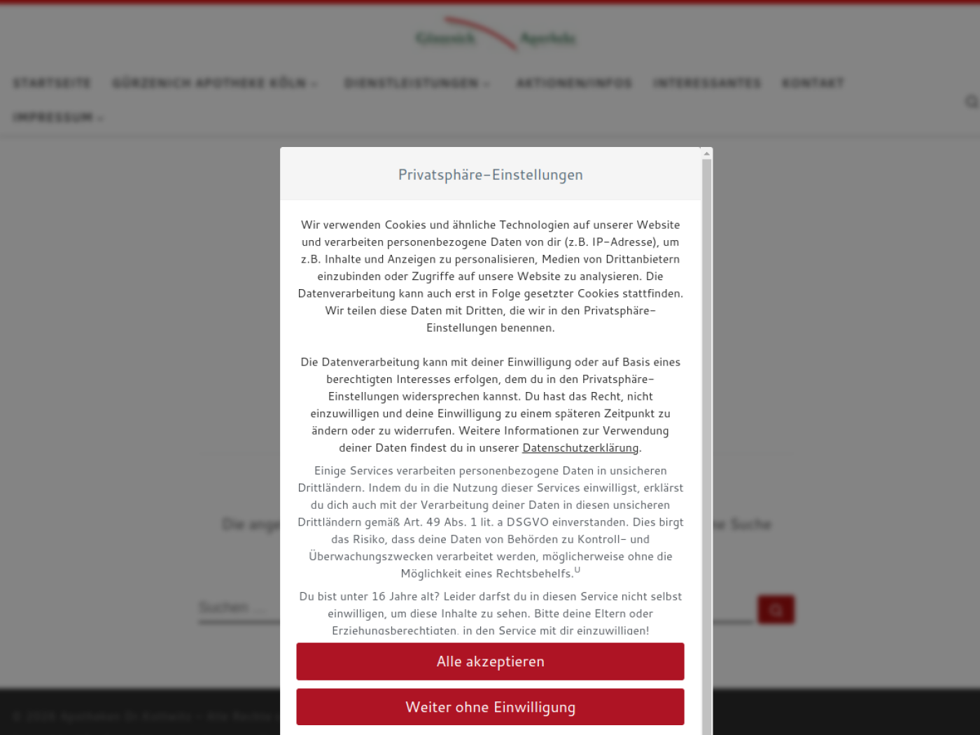 Website-Screenshot von Gürzenich-Apotheke