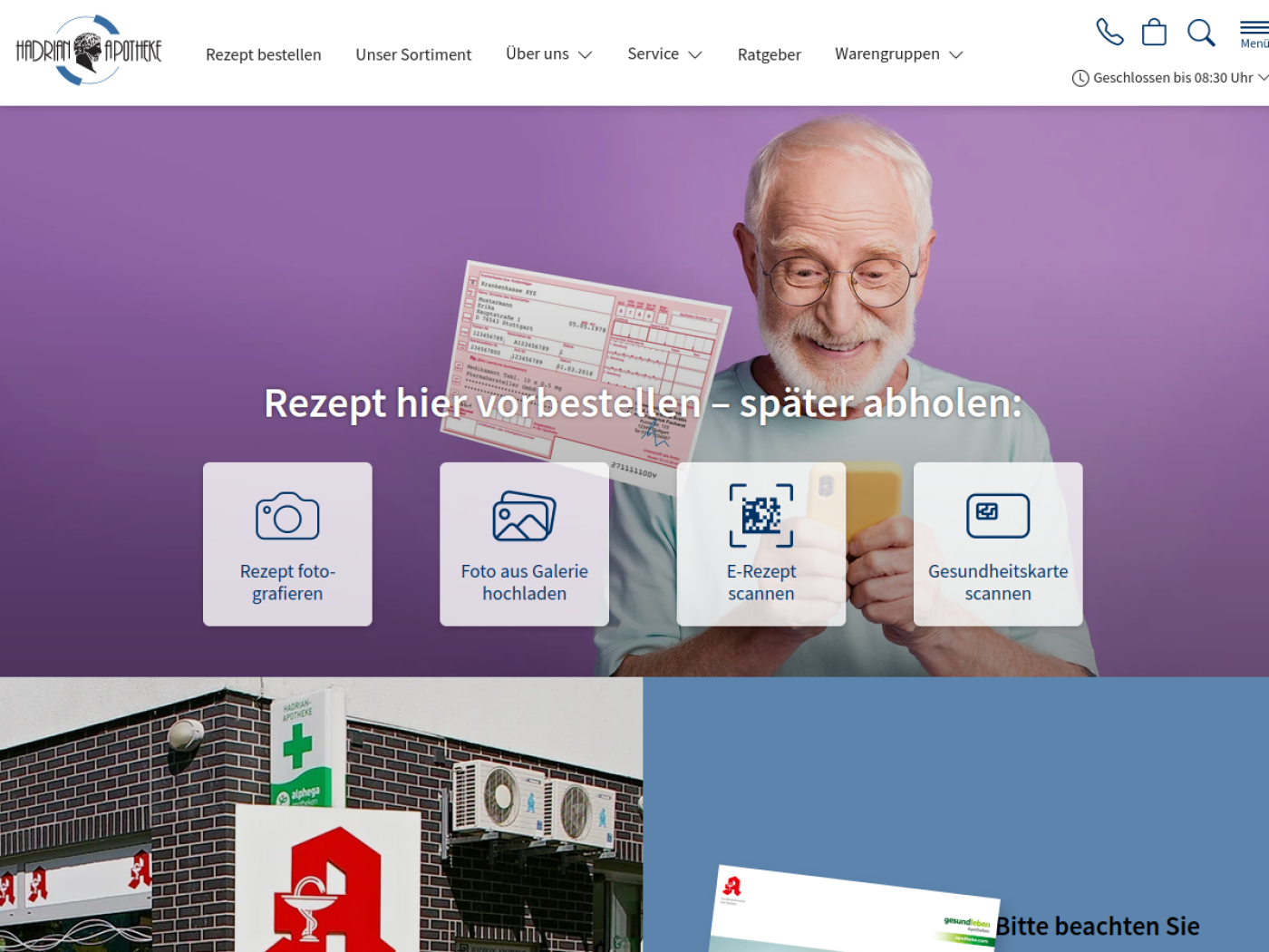 Website-Screenshot von Hadrian Apotheke
