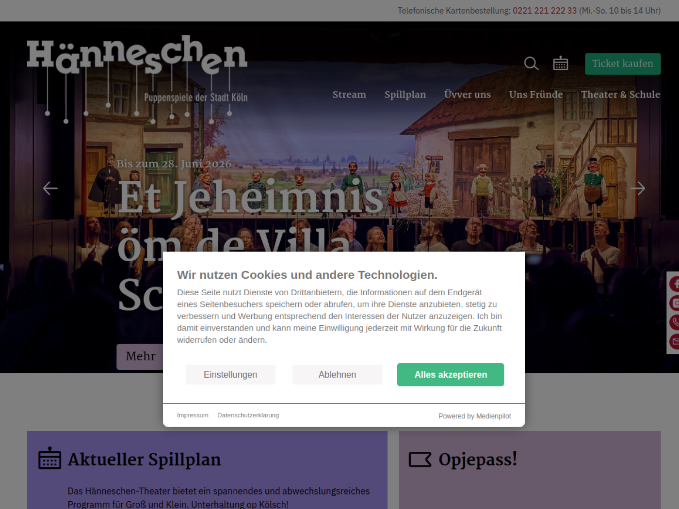 Website-Screenshot von Hänneschen-Theater