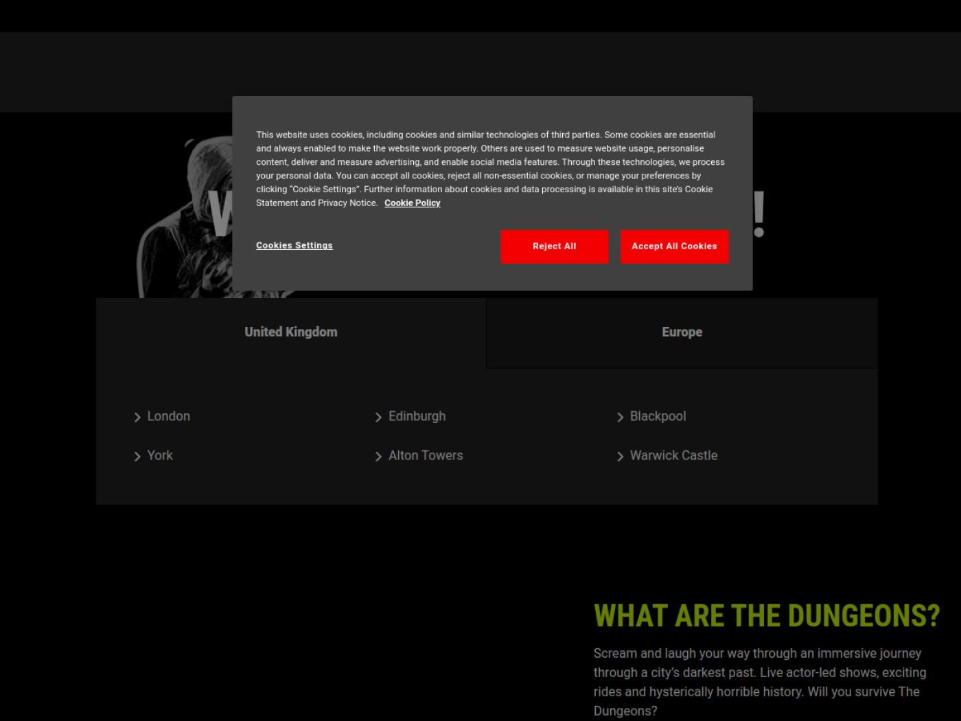 Website-Screenshot von Hamburg Dungeon