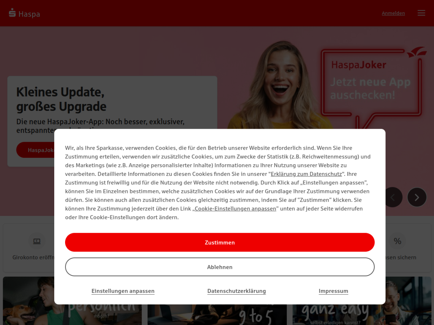 Website-Screenshot von Hamburger Sparkasse