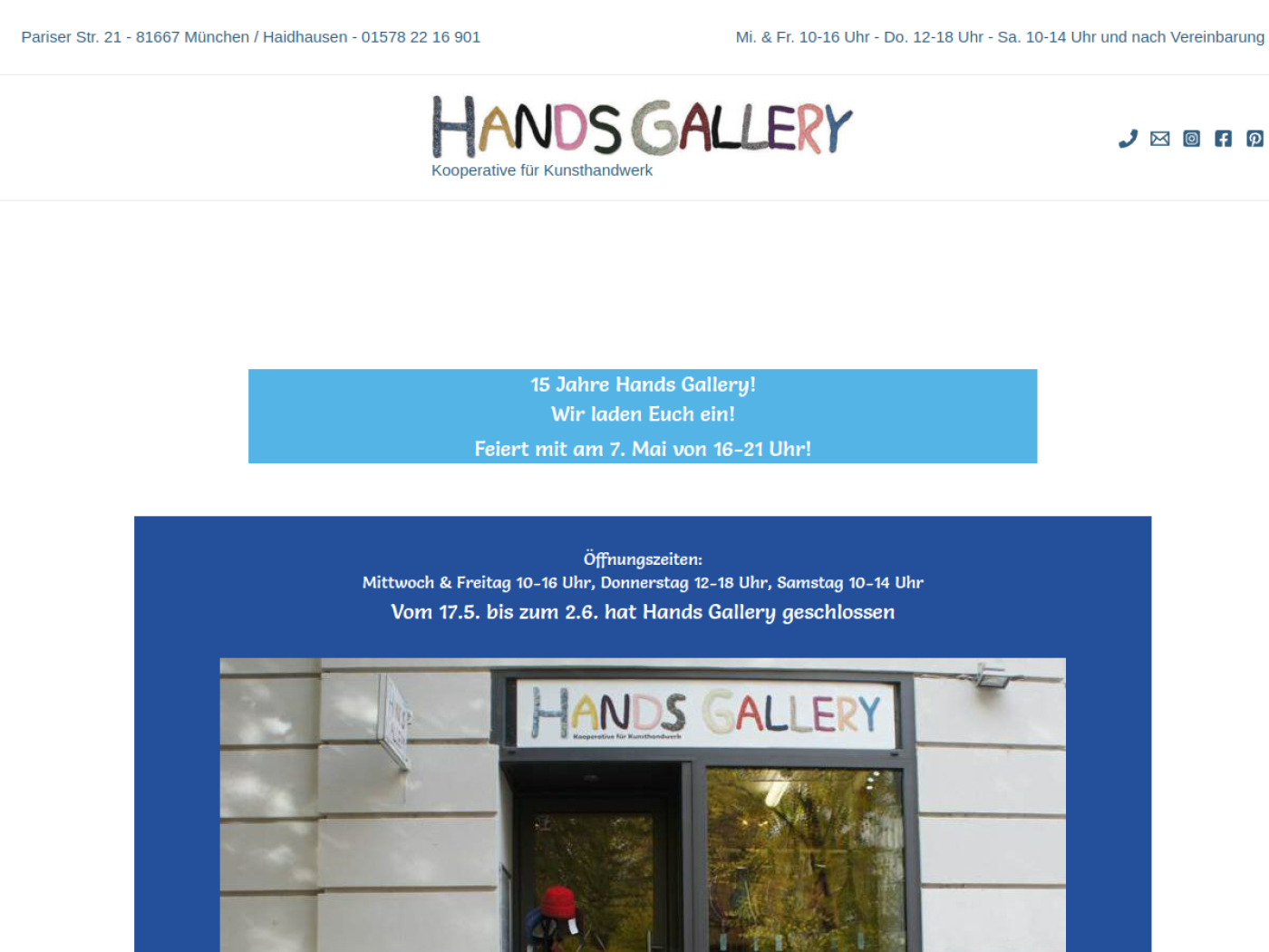 Website-Screenshot von Hands Gallery