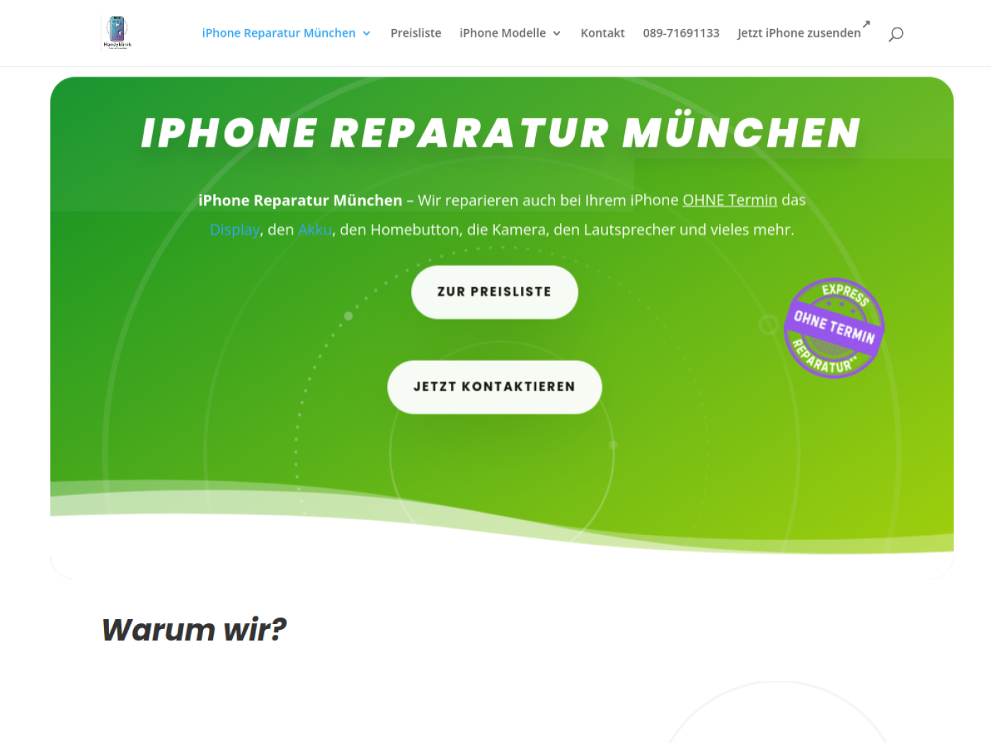 Website-Screenshot von Handyklinik