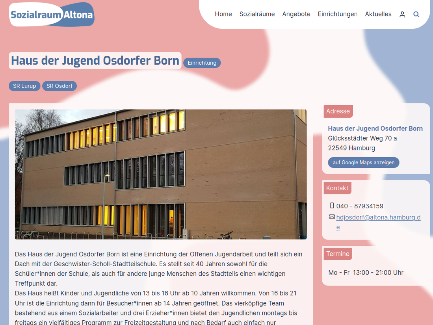 Website-Screenshot von Haus der Jugend Osdorfer Born