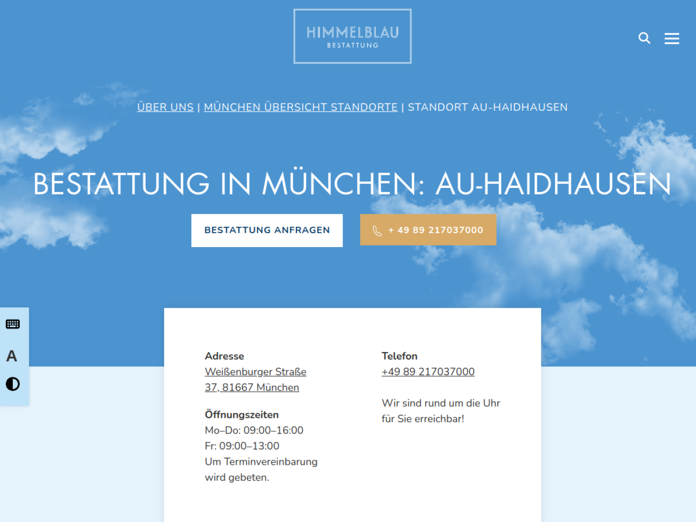 Website-Screenshot von Himmelblau Bestattung