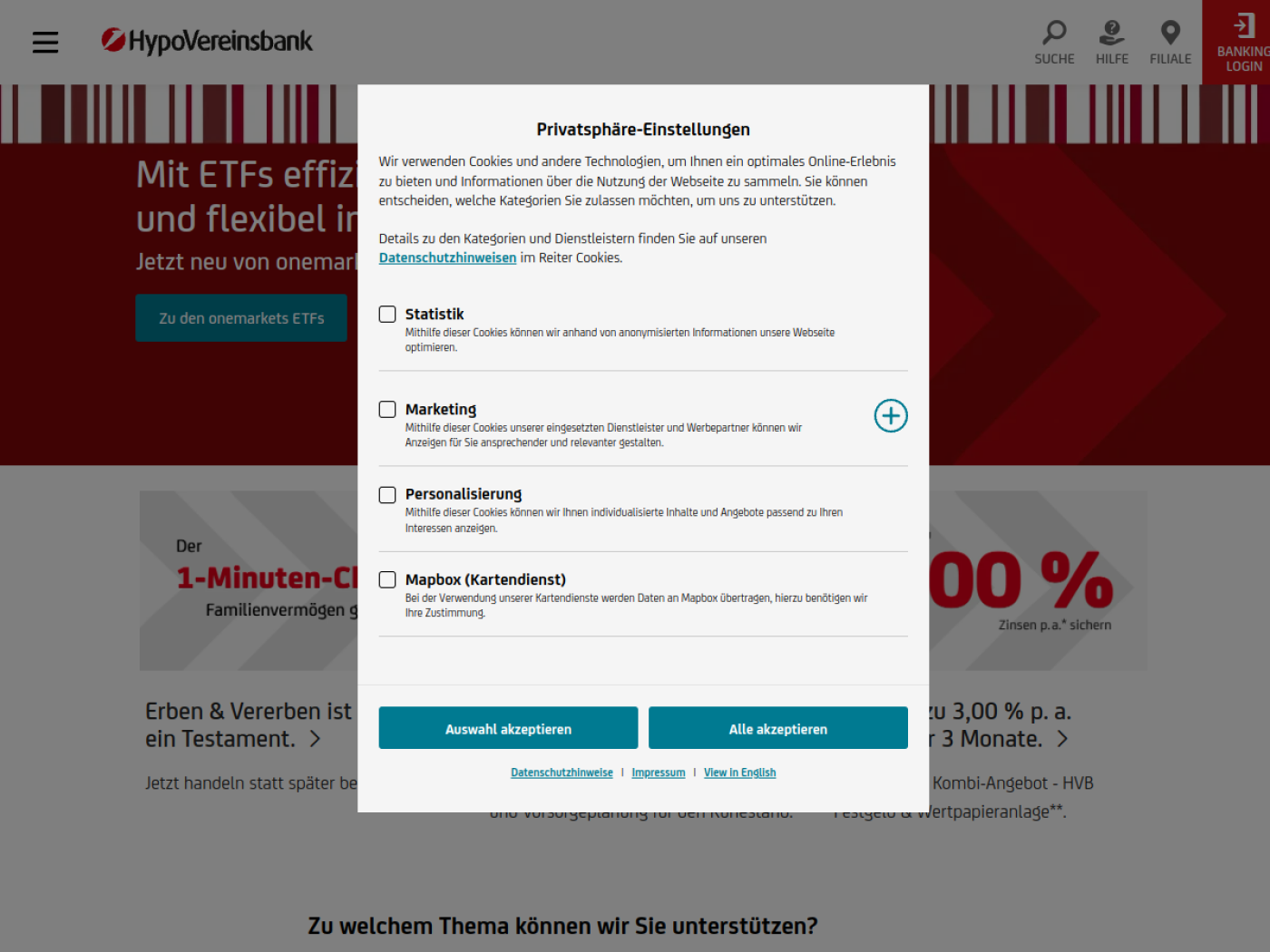 Website-Screenshot von HypoVereinsbank