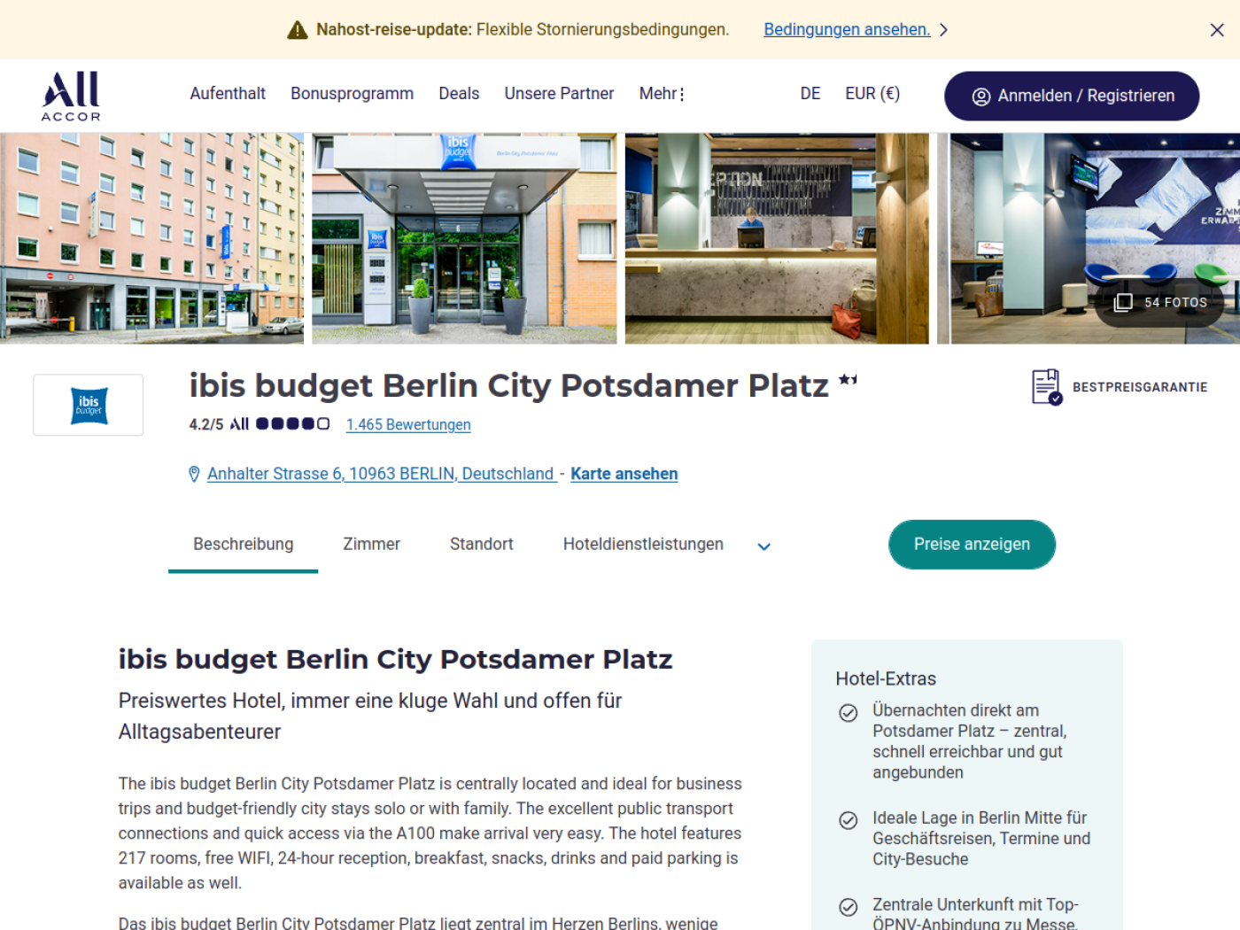 Website-Screenshot von Ibis Budget