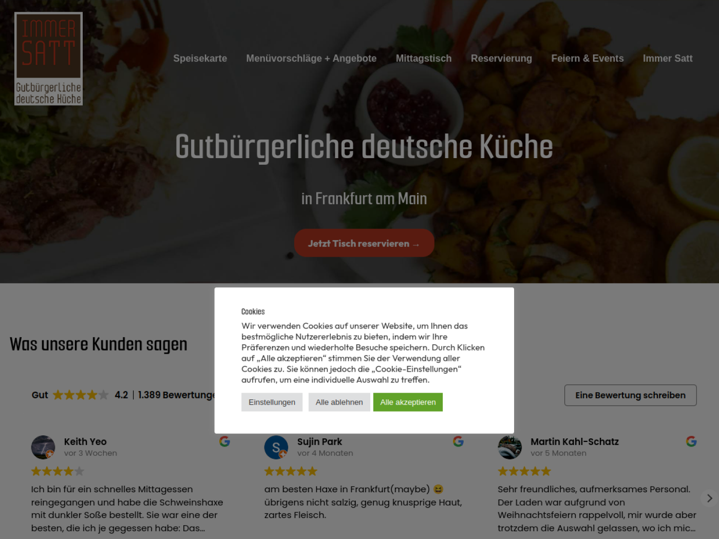 Website-Screenshot von Immer Satt