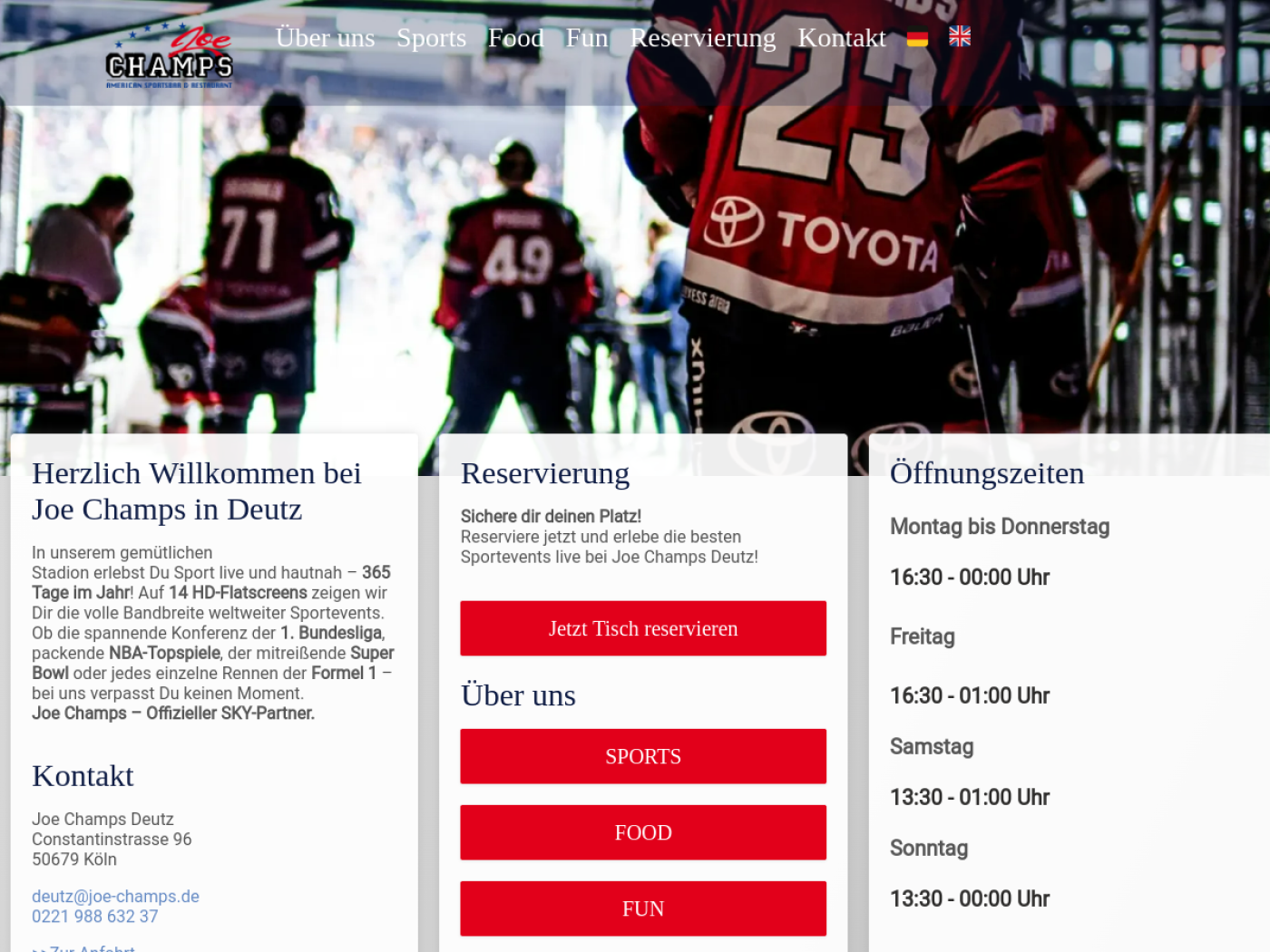 Website-Screenshot von Joe Champs
