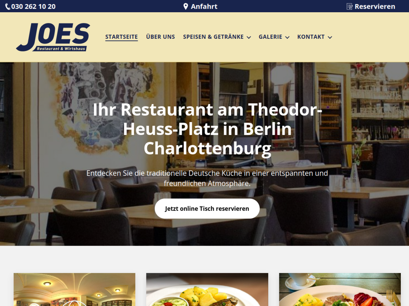 Website-Screenshot von JOE'S Restaurant & Wirtshaus