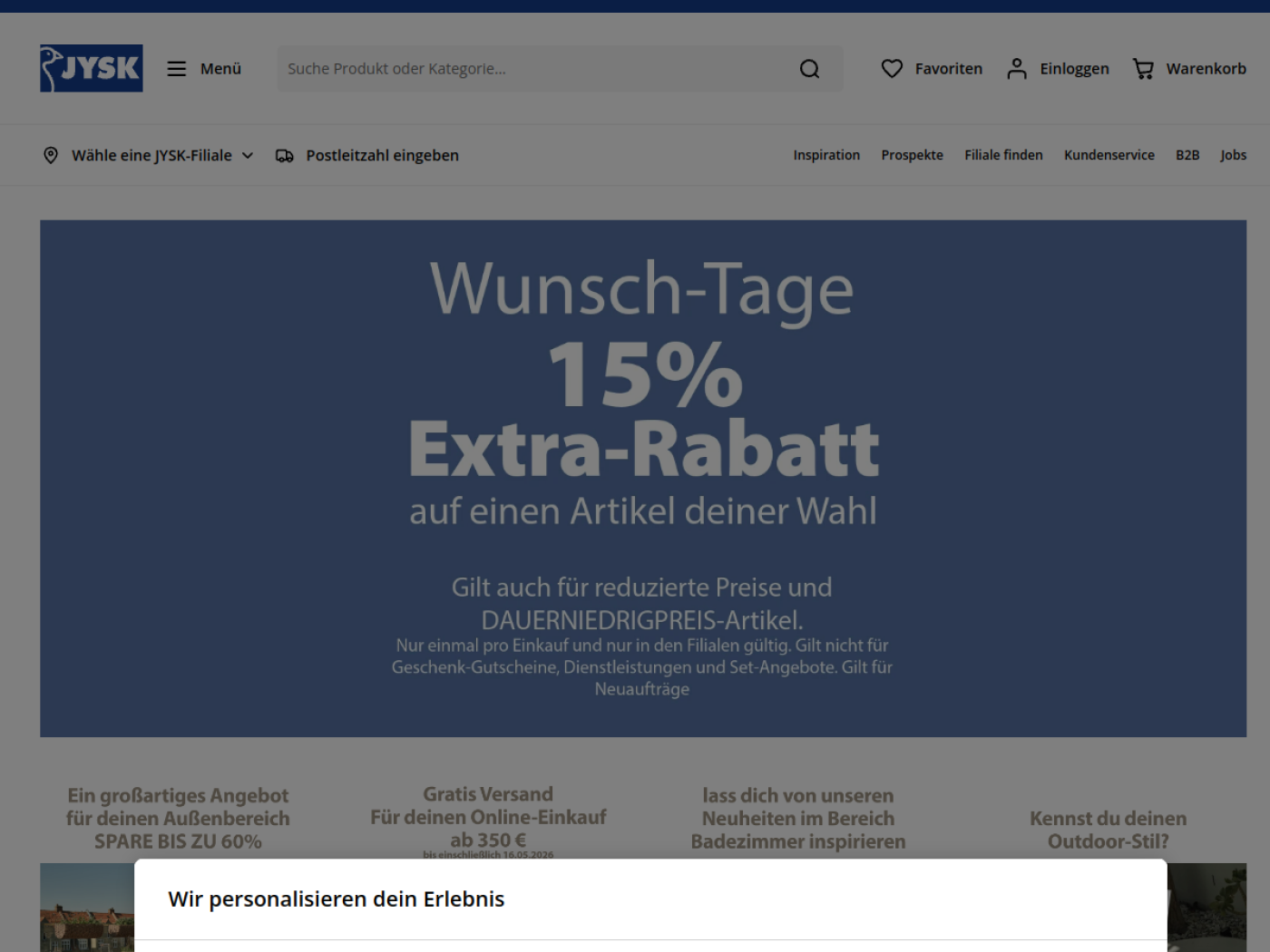 Website-Screenshot von JYSK
