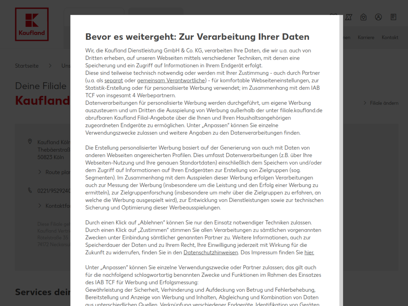 Website-Screenshot von Kaufland