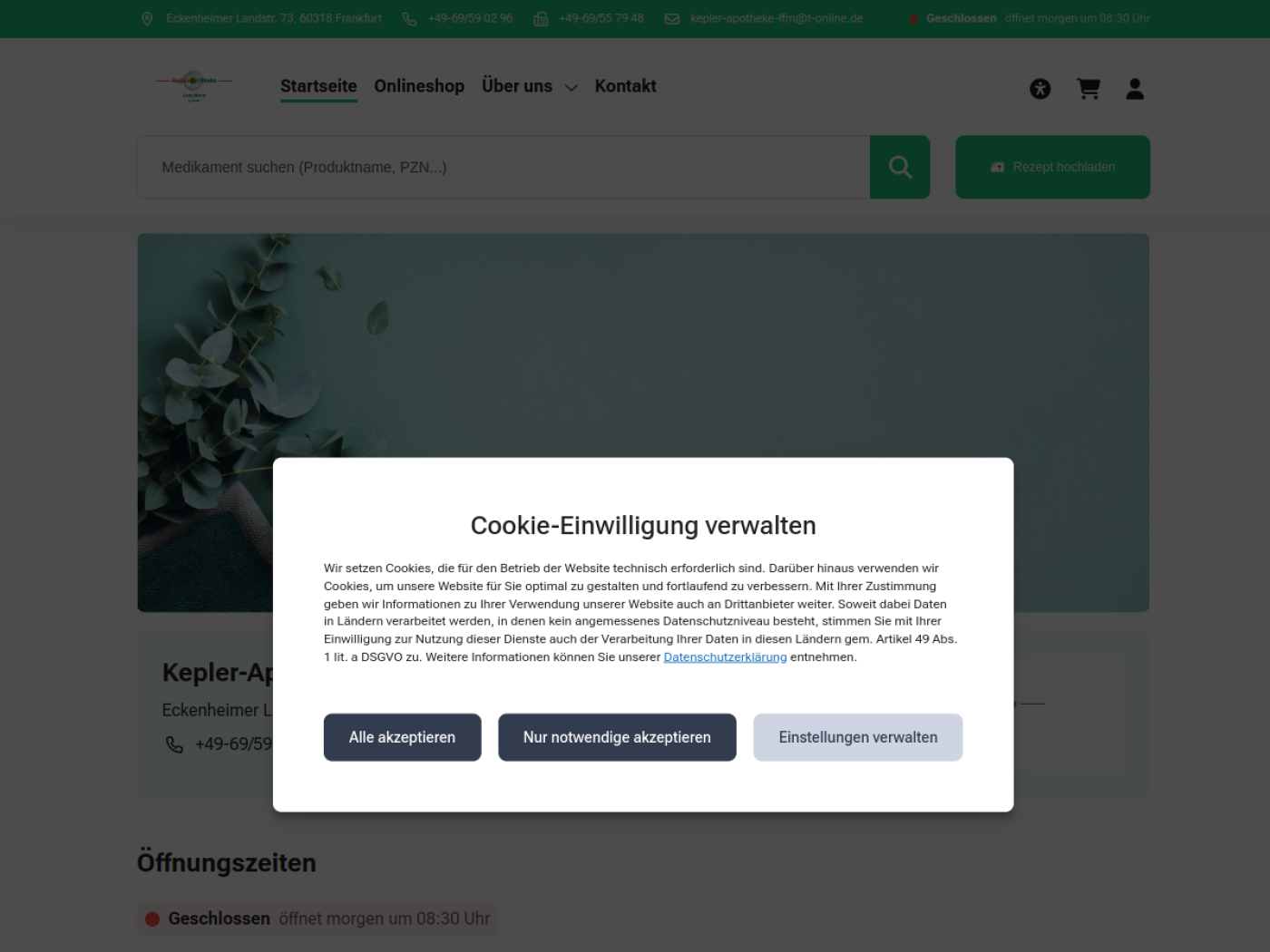 Website-Screenshot von Kepler Apotheke