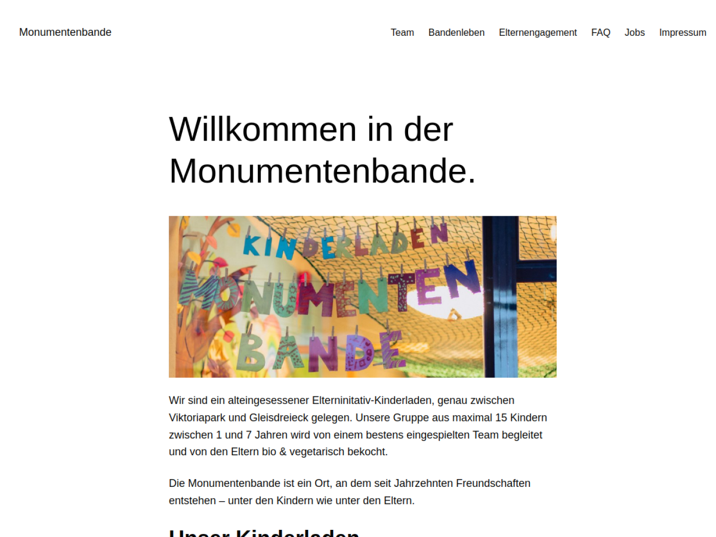 Website-Screenshot von Kinderladen Monumentenbande