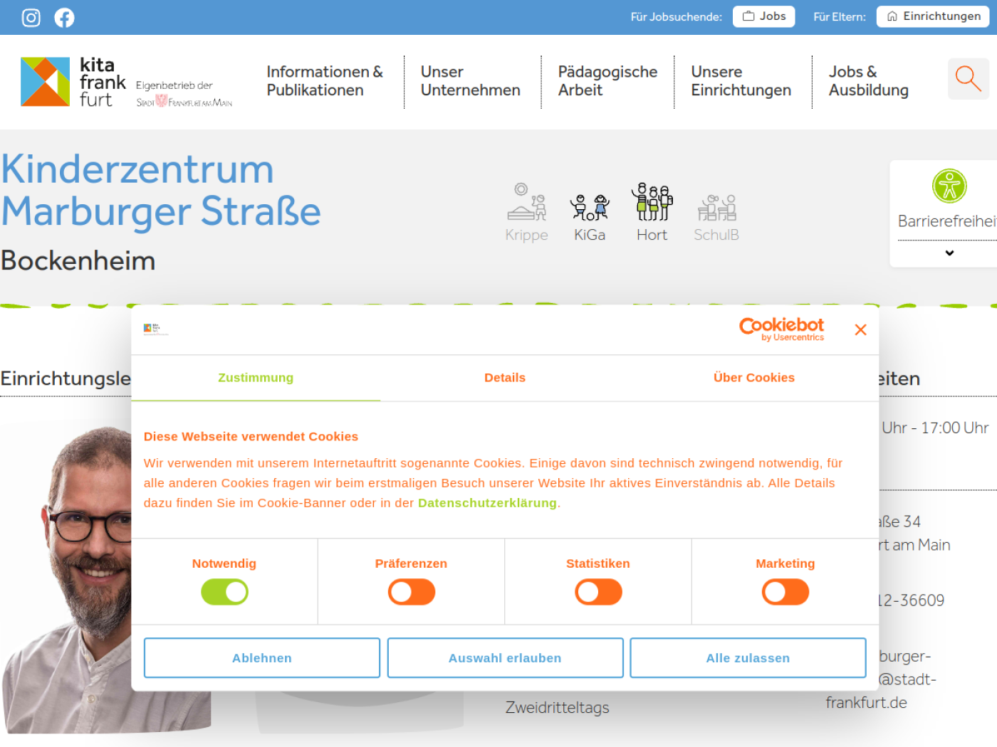 Website-Screenshot von Kinderzentrum Marburger Straße (KiZ 20)