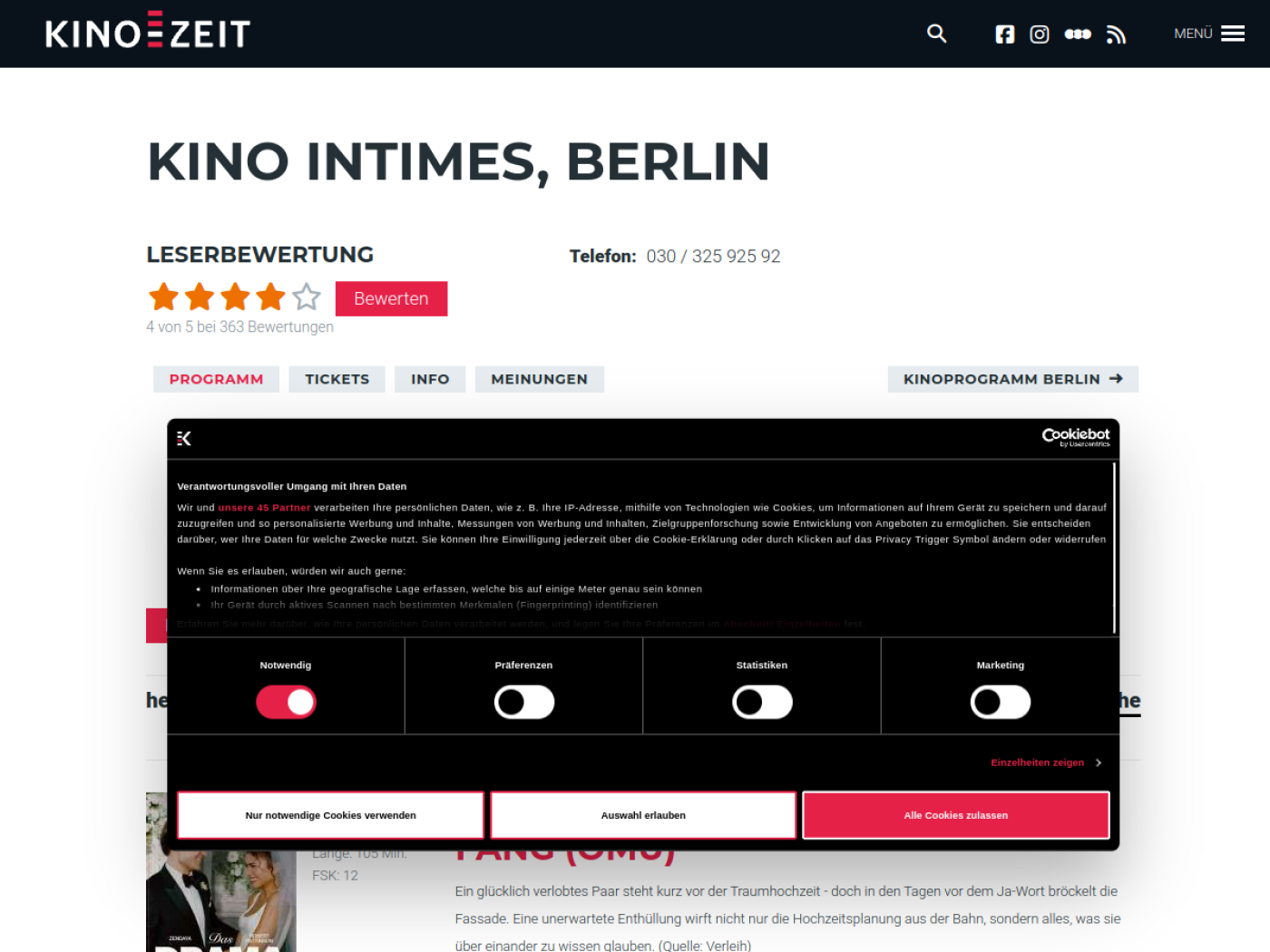 Website-Screenshot von Kino Intimes