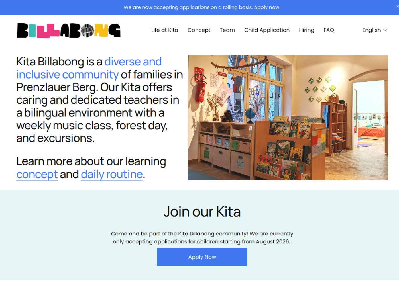 Website-Screenshot von Kita Billabong