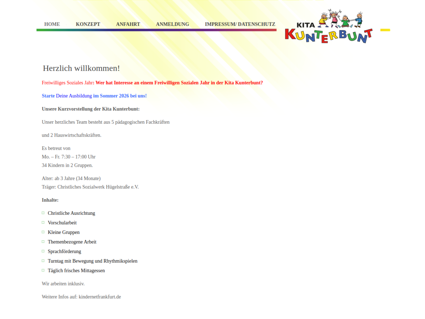 Website-Screenshot von Kita Kunterbunt